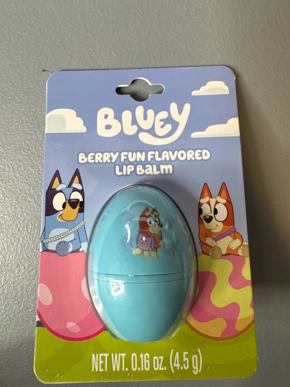 Bluey themed egg shaped Berry Fun Flavored Lip Balm cute Easter egg hunt novelty